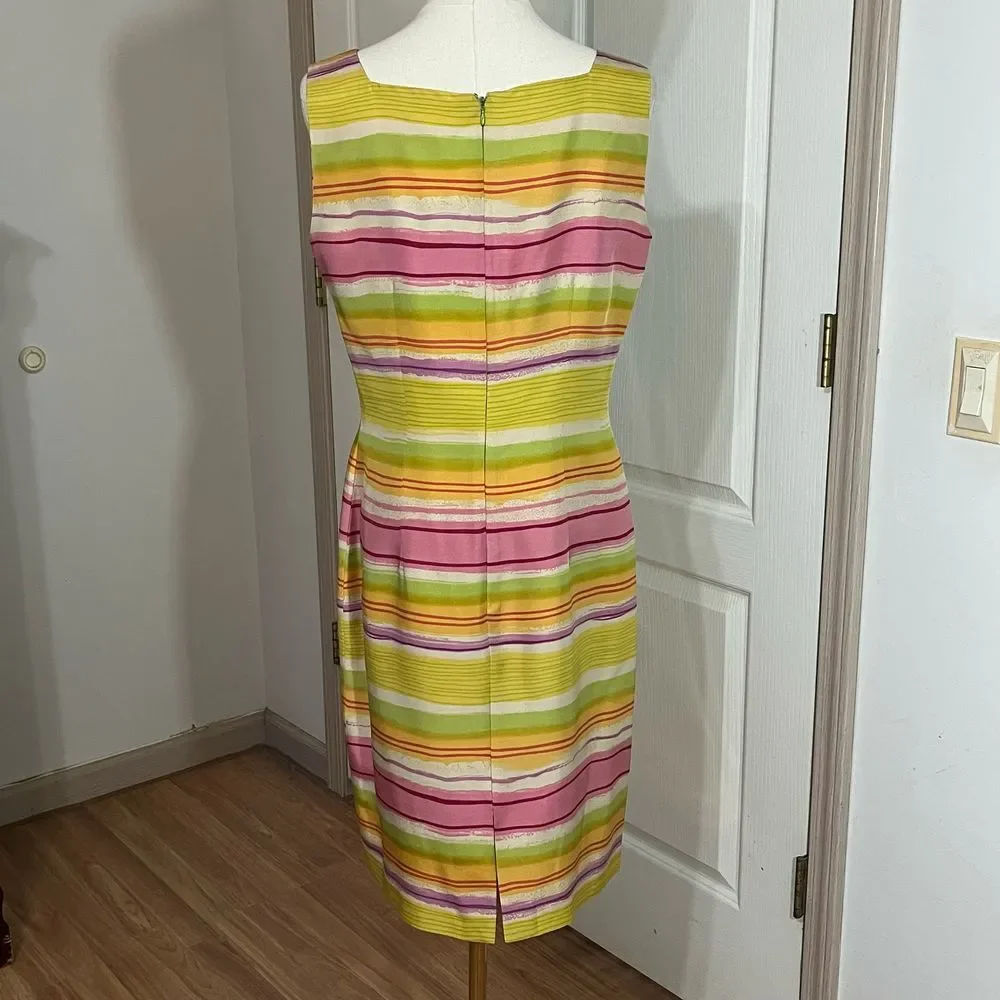 David Warren New York Vintage Silk Striped‎ Sheath Dress Sleeveless Pink Multi 8 - Picture 8 of 15